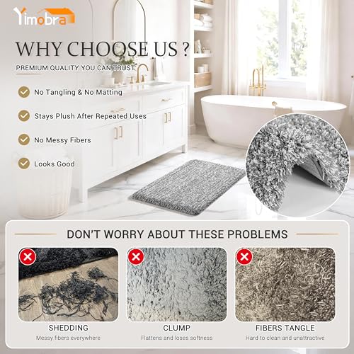 Yimobra Gray & White Bathroom Runner Rug 60x24 Non Slip Washable Plush Mat