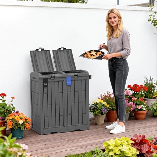 FDW 60G Dual Outdoor Trash Can with Lid & Safe Ashtray - Waste Sorting Bin