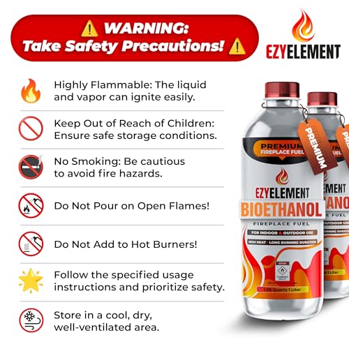 EZYELEMENT Bioethanol Fireplace Fuel 3x1L for Indoor & Outdoor Fire Pits