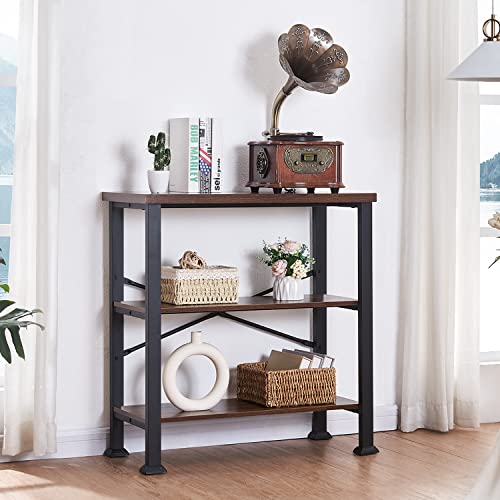 3-Tier Rustic Brown Bookshelf - 31.5 W x 34.8 H Short Storage Shelf with Open Shelves