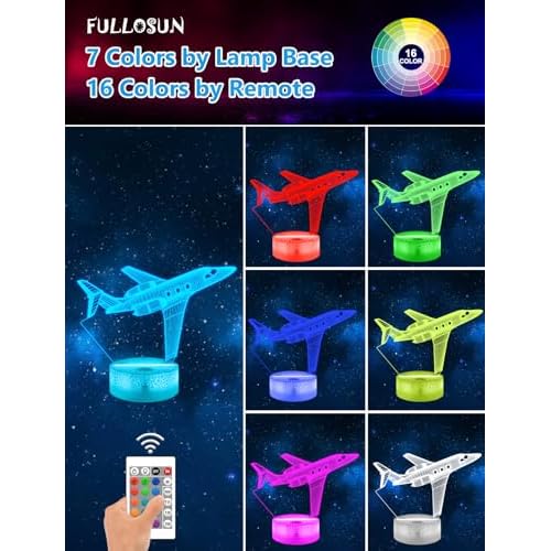 FULLOSUN Airplane Gift, Plane Night Light, Pilot Lamp with Remote Control 16 Colors Changeable Kids Room Lighting Creative Boys Aircraft Pilot Gift Holiday Xmas Decoration
