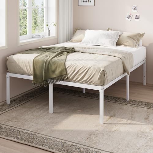 Allewie Full Size Metal Bed Frame with Storage - White, 18 Inch Height, Includes Variation White / Full