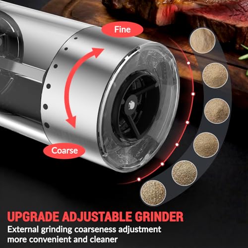 Electric Salt and Pepper Grinder Set with Charging Base, 2 Pack
