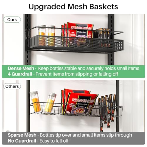 SNTD Black Over the Door Organizer 8 Tiers, 17" W x 6" D x 69" H, Adjustable Fit
