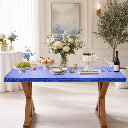 SoarDream Navy Blue Sequin Fitted Tablecloth 30" x 96" - 1 Pack (Elastic Edges)