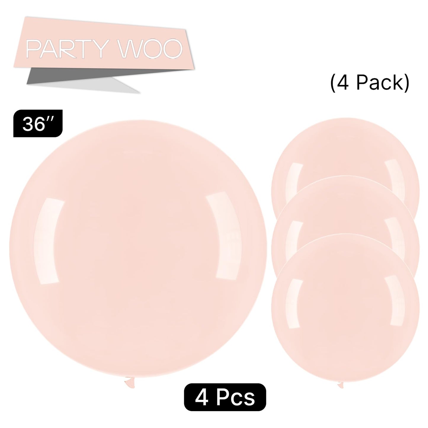 PartyWoo Pale Pink Balloons 4pcs 36 Inch Light Pastel Baby Pink Latex Helium Balloons for Birthday Engagement Bachelorette Baby Shower Easter Princess Butterfly Theme Party Decorations Pink-Q01