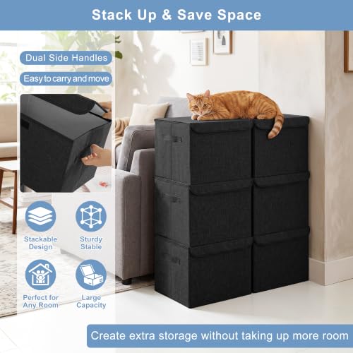 Large Collapsible Storage Bins with Lids - Black, 3 Pack