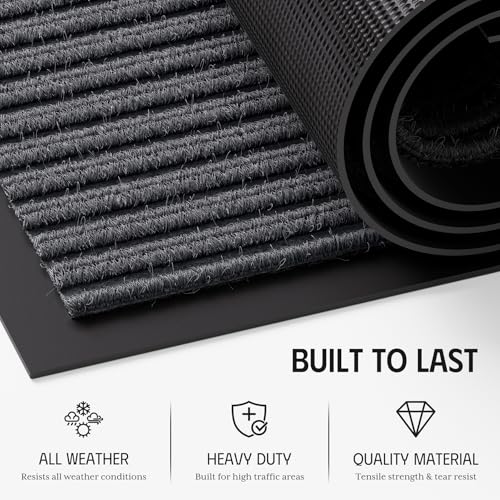 EZ2LIVE Grey Striped Heavy Duty Outdoor Entrance Door Mat 3' x 5' Non-Slip Absorbent