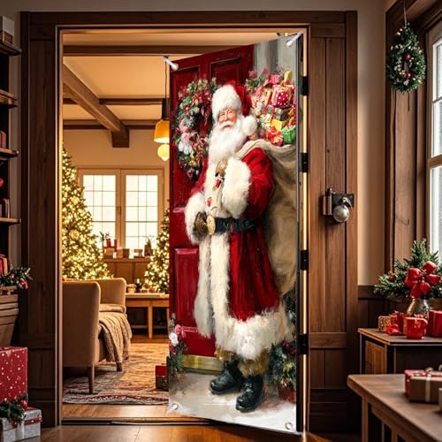 Winter Merry Christmas Santa Claus Door Cover 35x71 Inches LU90090 Polyester - Nuxovilar