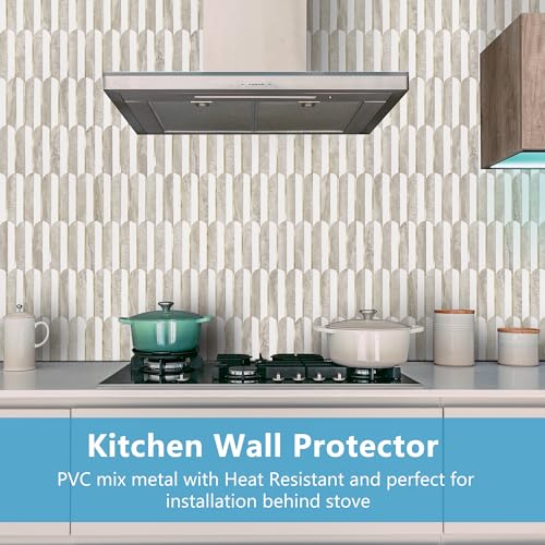 Peel and Stick Backsplash Tiles - Seamless White Beige Slate with Light Gold - 10 Sheets