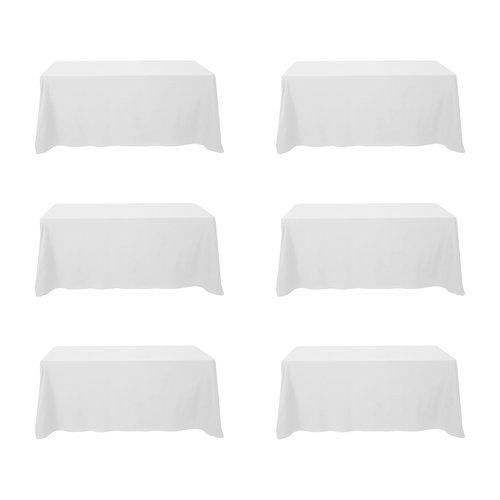 BRILLMAX 6 Pack White Tablecloths 90 x 132 Inch for 6ft Rectangle Tables - 150 GSM Polyester Fabric, Floor Length Drop, Water, Stain & Wrinkle Resistant Cloth Cover for Wedding Reception Banquet