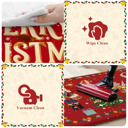 Sungea Christmas Kitchen Mat 17.3x29 + 17.3x47 Anti-Fatigue Non Slip Rug