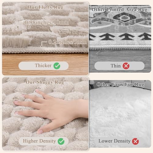Beige 6x9 Area Rug - Washable Geometric 3D Bubble Bedroom Living Room Decor