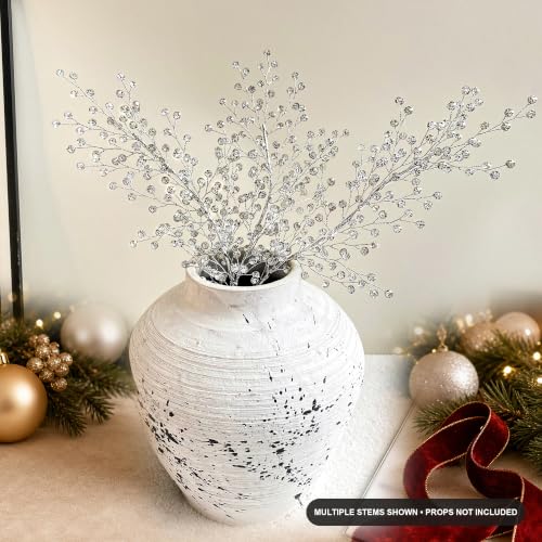 1 Pcs Crystal Berry Stem Christmas Tree Ornament, Silver Glitter