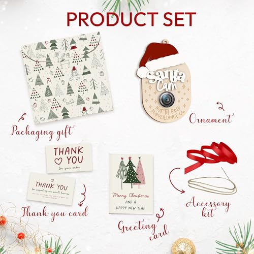 Jabihome Santa Camera Ornament 2025 for Kids, Early for Grandchild, Surveillance Camera Lens Christmas Tree, Funny Little Elf, Reindeer Wooden Ornament, Xmas Presents for Children