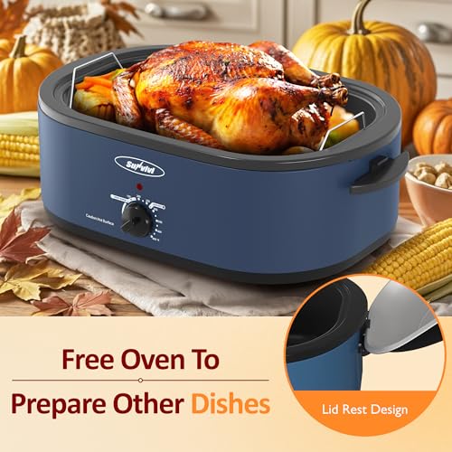 Sunvivi 20QT Electric Roaster Oven with Self-Basting Lid, 150–450°F, Removable Pan, Cool-Touch Handles, Blue