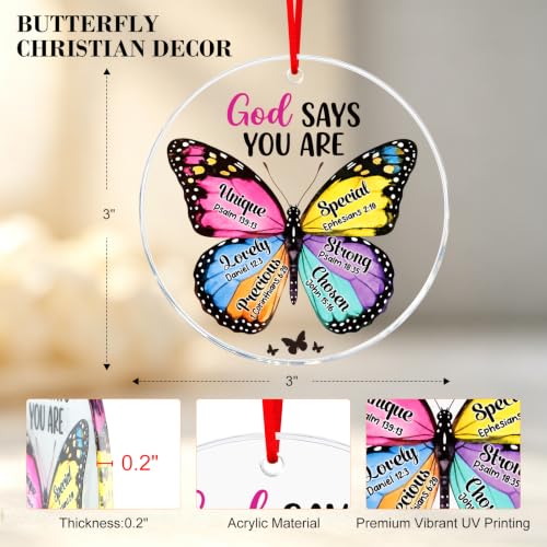 D4DREAM Christian Gifts for Women - God Says You Are Butterfly Ornament (Religious-butterfly Colorful)