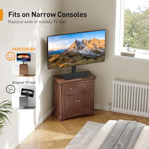 Perlegear 23-60 Inch Height-Adjustable TV Stand with Tempered Glass Base