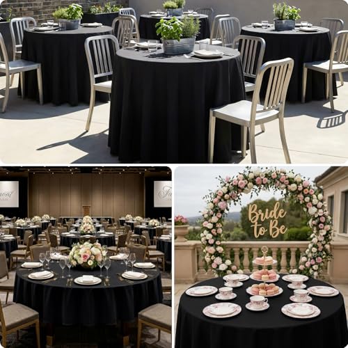 Black Round Tablecloth 8 Pack - 90 Inch for 36-72 Inch Tables - Elegant Polyester