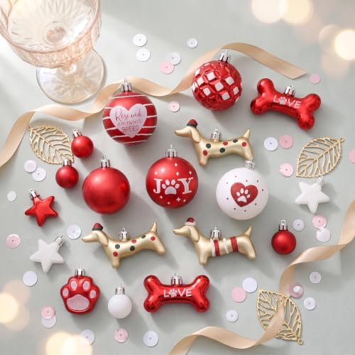Red & White Christmas Dog Ornaments Set – 42ct Shatterproof Ball Decor