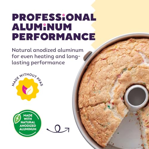 Wilton 10-Inch Aluminum Angel Food Tube Cake Pan, No PFAS, Durable Bakeware