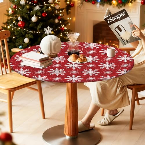 Christmas Tablecloth Round Fitted Table Cover Fits 42"-46" Tables
