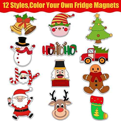 Oudain 36 Pcs DIY Christmas Refrigerator Magnets - Color Your Own Fridge Magnets - Holiday & Xmas Party Favors