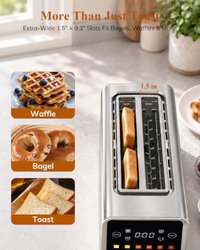 Keenstone Slim 4 Slice Touch Screen Toaster - Stainless Steel, Wide Slot 1.5"