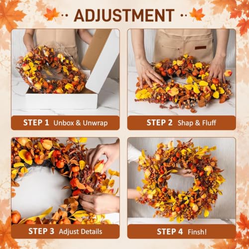 24-Inch Pumpkin Fall Wreath for Front Door - Autumn Harvest Decor - Pumpkin Variation