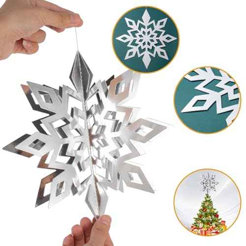 18pcs 3D Silver Large Paper Snowflakes Hanging Snowflake from Ceiling Christmas Hanging Decorations Winter Wonderland Supplies