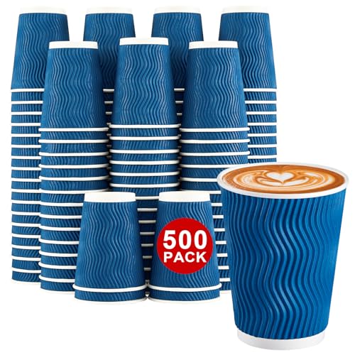 Navy 12oz Disposable Coffee Cups Bulk Pack of 500 - Heat Insulated & Eco-Friendly