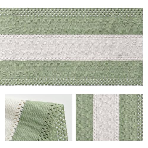 Artoid Mode Light Green Farmhouse Rustic Table Runner, Seasonal Hollow Kitchen Dining Table Decoration for Home Party Decor 12x72 Inch