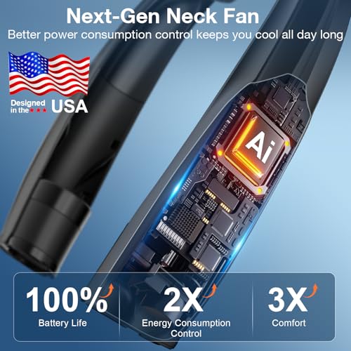 Hionly Black AI Neck Fan - Portable 6-Speed Personal Wearable Fan with Fast Charging