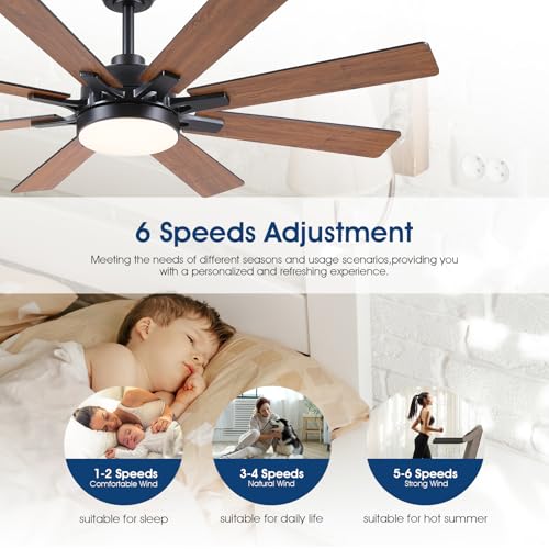 Kviflon 52 Inch Indoor Outdoor Ceiling Fan with Lights and 8 Wooden Blades - Brown / Remote & App Control
