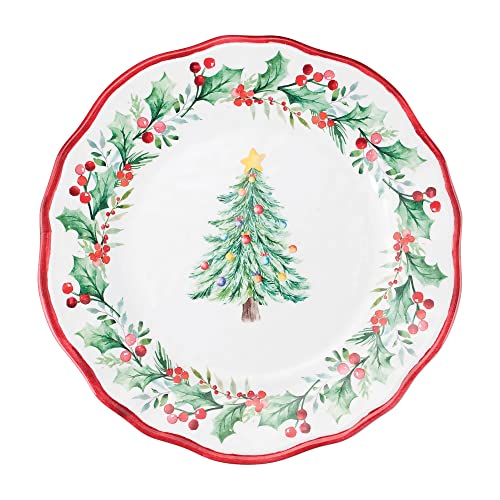 UP 12-Piece Christmas Tree Melamine Dinnerware Set for 4, Outdoor Plates & Bowls – Red