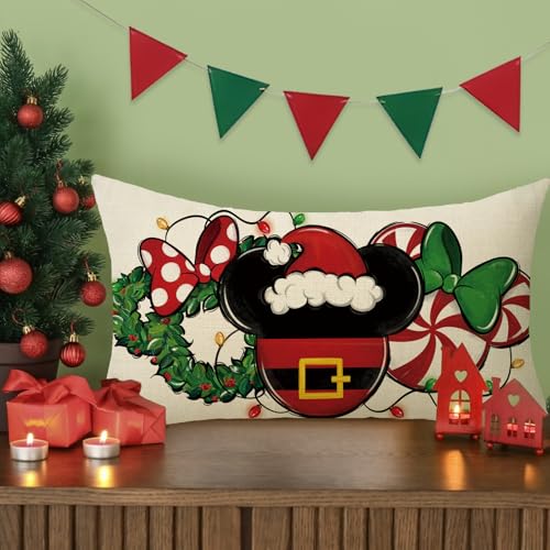Christmas Lumbar Decorative Throw Pillow Cover 12 x 20, Xmas Peppermint Candy Wreath Rectangle Cushion Case Decor, Winter Funny Holiday Home Decoration for Sofa Couch