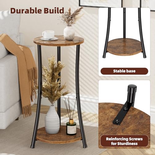Simple Trending Cinched Waist Stand Rustic Brown 2-Tier Side Table Set - Modern End Tables for Living Room