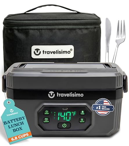 TRAVELISIMO Gray Cordless XL Heated Lunch Box 6.8 Cups - Portable Food Warmer