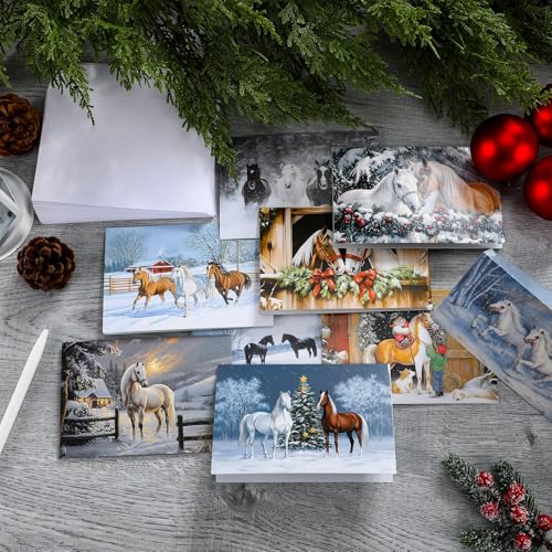 Stylish Christmas Cowboy Horses Greeting Cards Set with Envelopes – 36 Pack