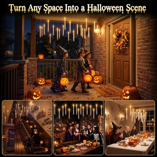 Halloween Floating Candles with Wand - Flickering LED Hanging Set, 20 Pcs