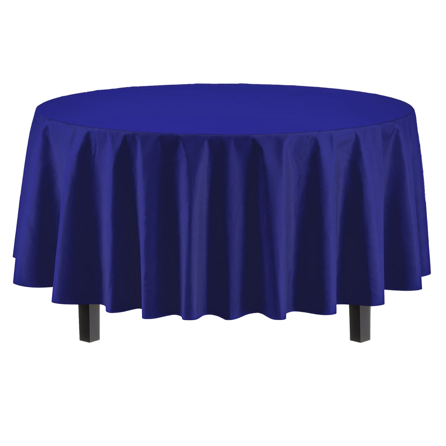 Party Solids Pack Of 6 Premium Plastic Tablecloth 84 Inch Round Plastic Table Cover - Navy