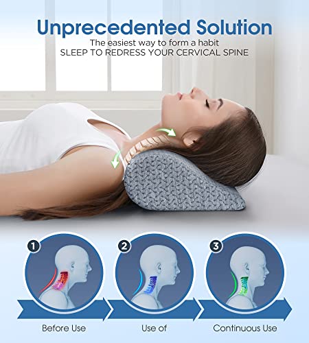 Grey Cervical Neck Pillow for Pain Relief Memory Foam Support - Travel & Office