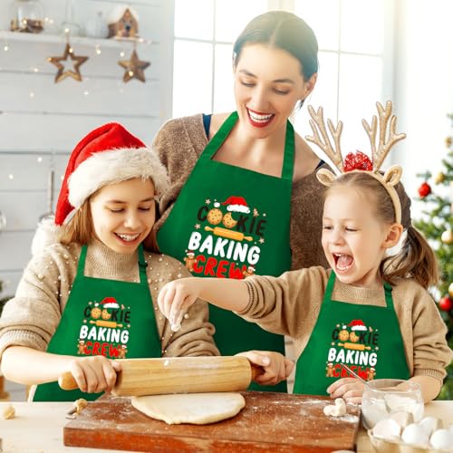 Suhine Kids Green Christmas Aprons with Pockets - Set of 4