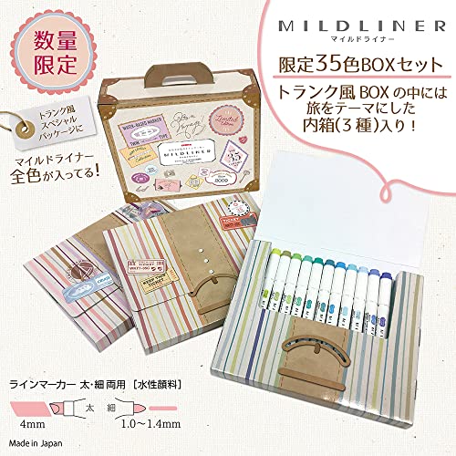 Zebra Mildliner 35-Color Highlighter Set with Gift Box - Light, Eye-Friendly Ink