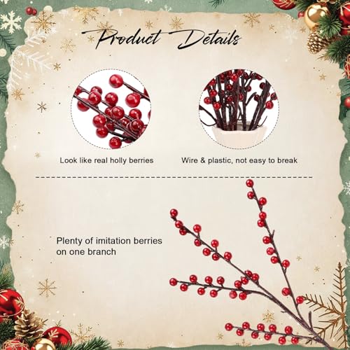 Willbond Claret Style Christmas Berry Stems - 8 Pieces, 21.6 Inch Holiday Decor