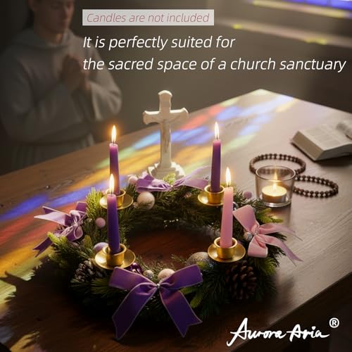 12-Inch Purple and Pink Metal Advent Wreath Candle Holder for Christmas Decor
