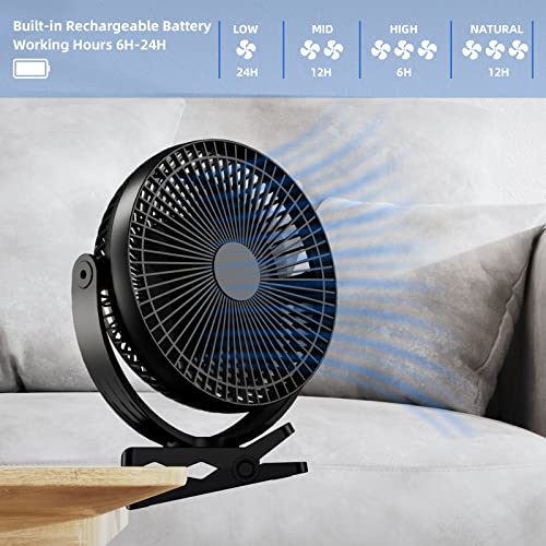 Dorobeen Black 8-Inch Rechargeable Clip & Desk Fan, Portable Quiet Personal Fan