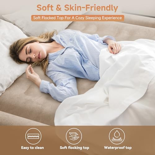 Sebor Twin Air Mattress with Built-In Pump Khaki 18" - Self-Inflating, Durable Guest Bed for Camping & Travel