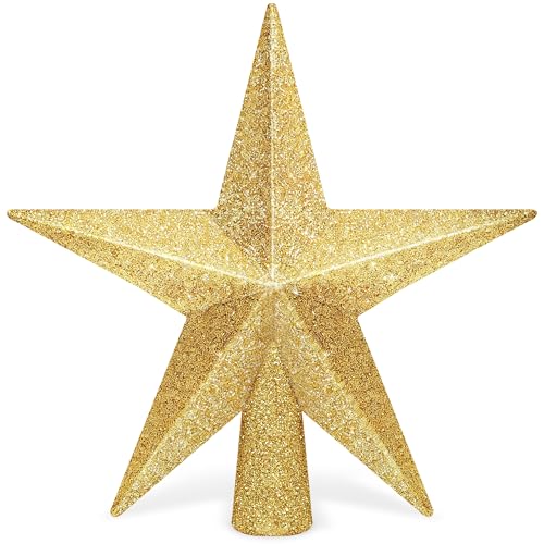 Christmas Tree Topper, 1PCS 4" Gold Glitter Star Tree Topper, 3D Xmas Shatter-Proof Mini Bethlehem Star Tree Topper Decorations, Waterproof Christmas Decor for Holiday Home Outdoor Ornament