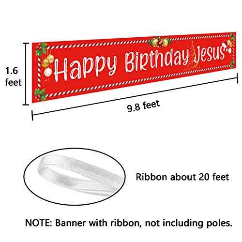 Ushinemi Happy Birthday Jesus Banner Christmas Party Decorations for Outdoor Yard Decor Sign,9.8X1.6 Ft